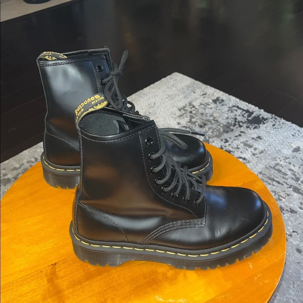 Dr. Martens NWOT Black Lace-Up Boots with Yellow Stitching - Picture 4 of 7